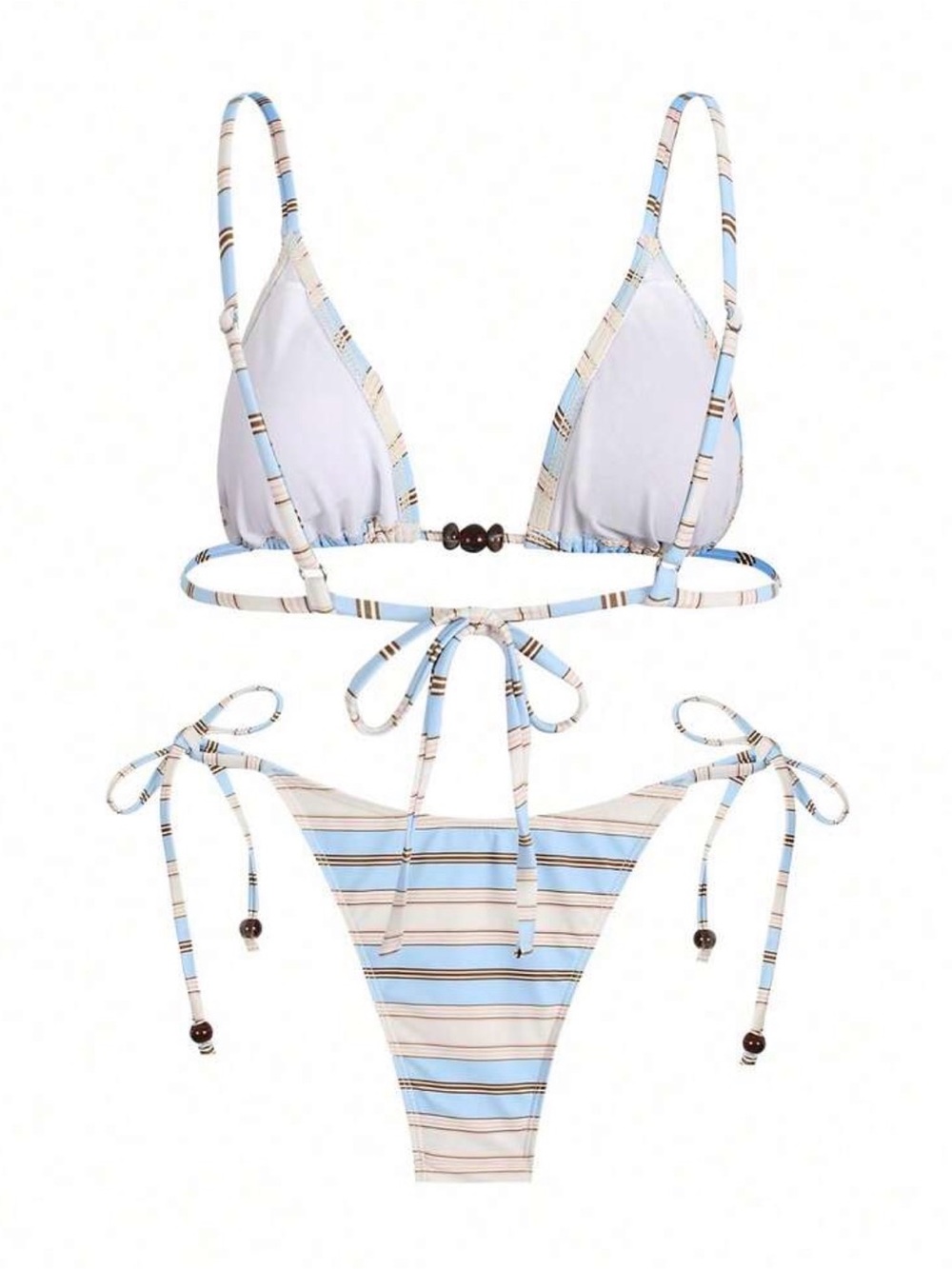 Striped Triangle String Bikini Set - Light Blue & Cream - Picture 2 of 2